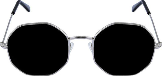 Unisex Black Silver Round Sunglass Accessories