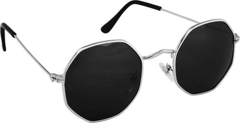 Unisex Black Silver Round Sunglass Accessories