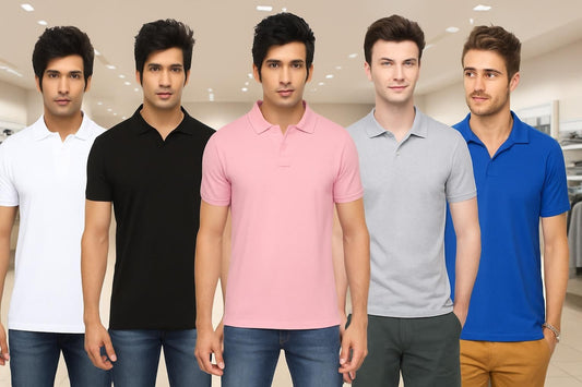 Poly Matte Solid Half Sleeves Mens Polo T-Shirt Pack Of 5 Men