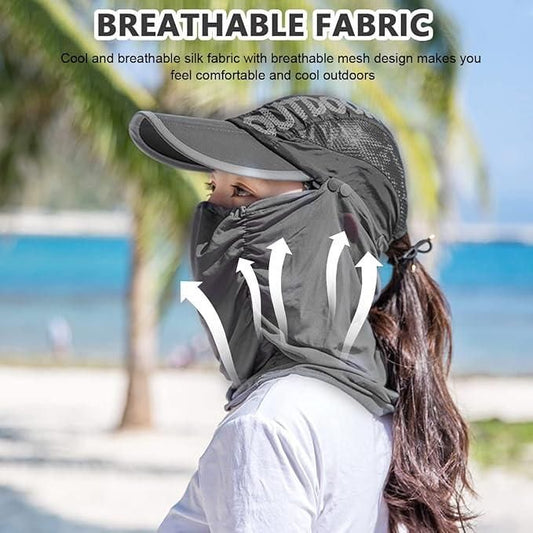 Sun Cap with Detachable Cotton Face Cover For Women Accessories