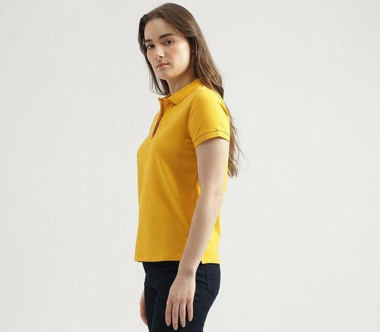 Ketex Yellow Cotton Blend Polo Neck Tshirt Women Western