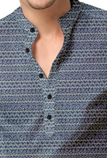 Men's Printed Spread Collar Casual Shirt Navy Blue Men
