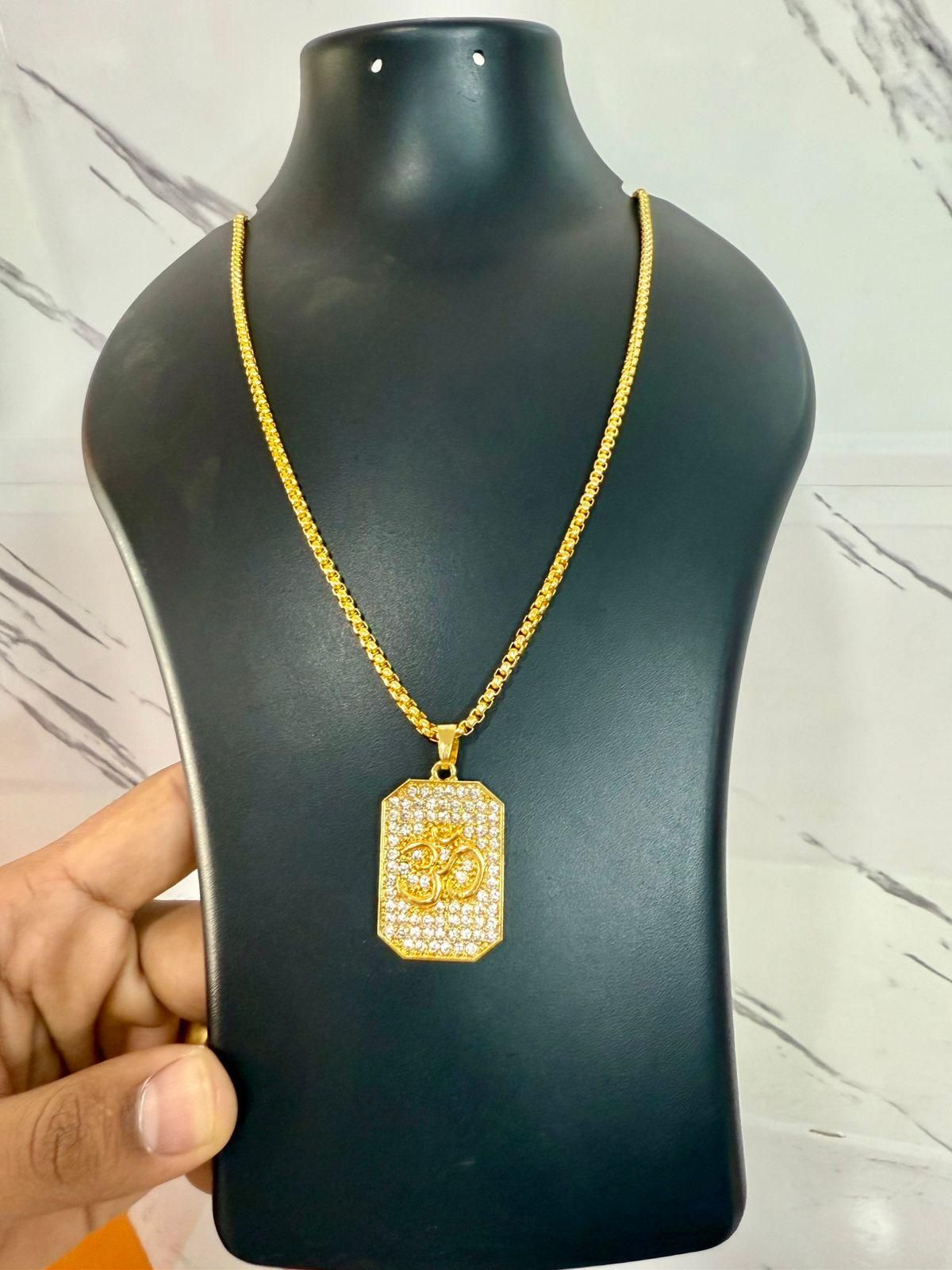 Gold Plated Om Diamond Pendant and Chain Jewellery