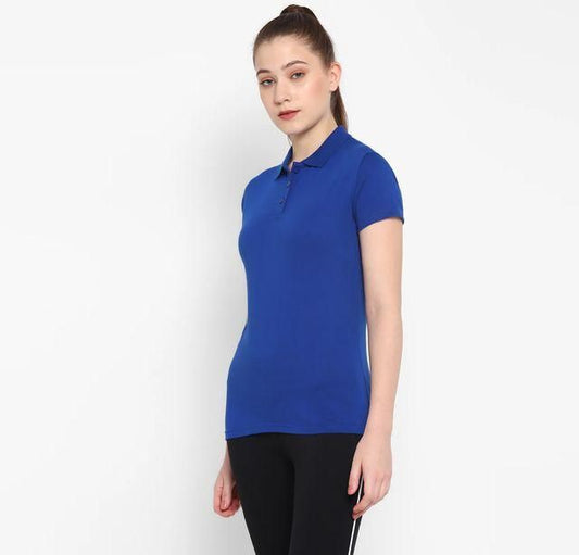 Ketex Royal Blue Cotton Blend Polo Neck Tshirt Women Western