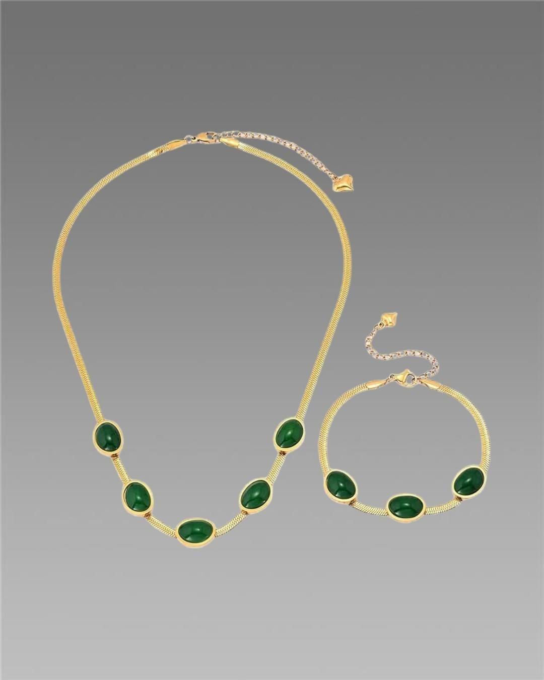 Oval Green Crystal Pendant Necklace Set With Bracelet Jewellery