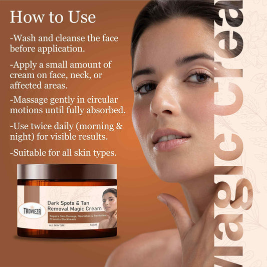 Trovieza Dark spots & Tan removal Magic cream For Face Lightening, Nourishes & Revitalize, prevents blackheads, All skin type, 50gm