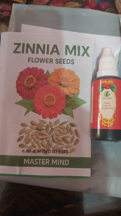 ZINNIA seeds pack of 2 (100 seeds approx) with Free Plant Growth Booster and Supplement Vol. 30ml