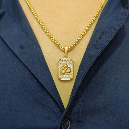 Gold Plated Om Diamond Pendant and Chain Jewellery
