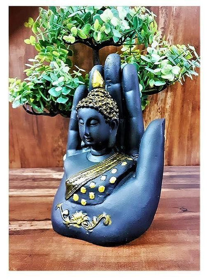 Black-Golden Handcrafted Meditating Palm Buddha Idol Home Essentials