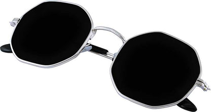 Unisex Black Silver Round Sunglass Accessories