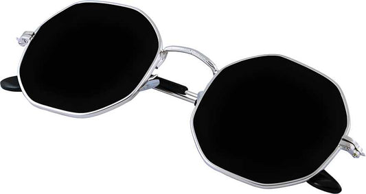 Unisex Black Silver Round Sunglass Accessories
