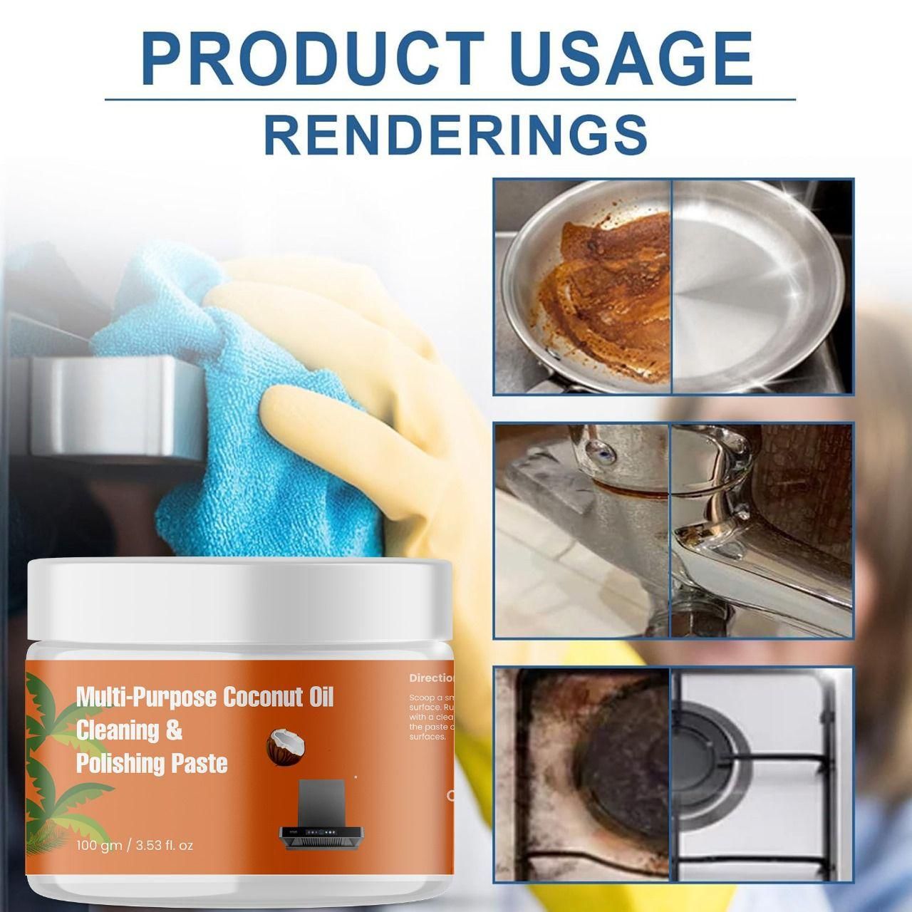 Coconut Oil Kitchen Cleaner Paste 100gram (Pack of 2) Home Essentials