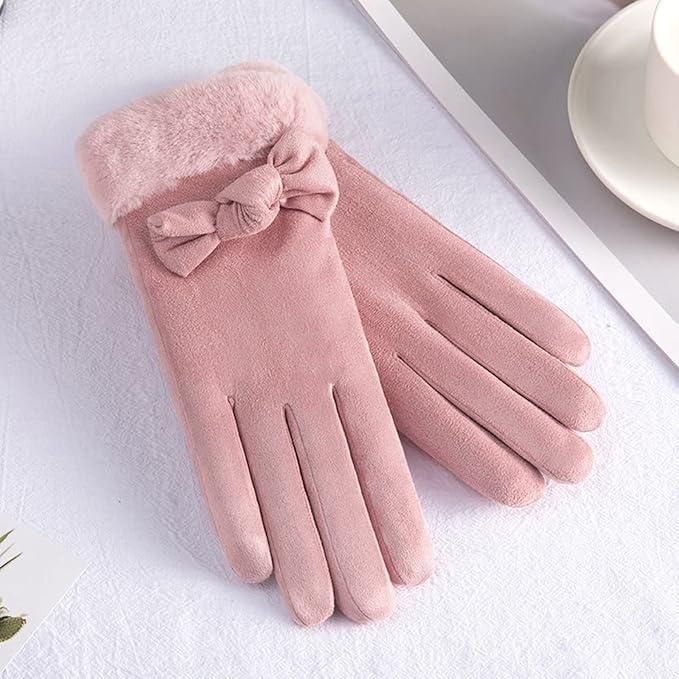 Women's Winter Warm Gloves with Cute Bow & Touched Screen