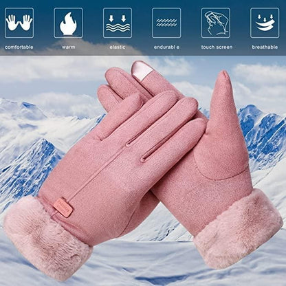 Women's Winter Warm Gloves with Cute Bow & Touched Screen