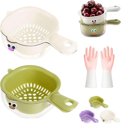 Strainer Dual-Layer Veggie & Fruit Draining Basket with Handle Home Essentials