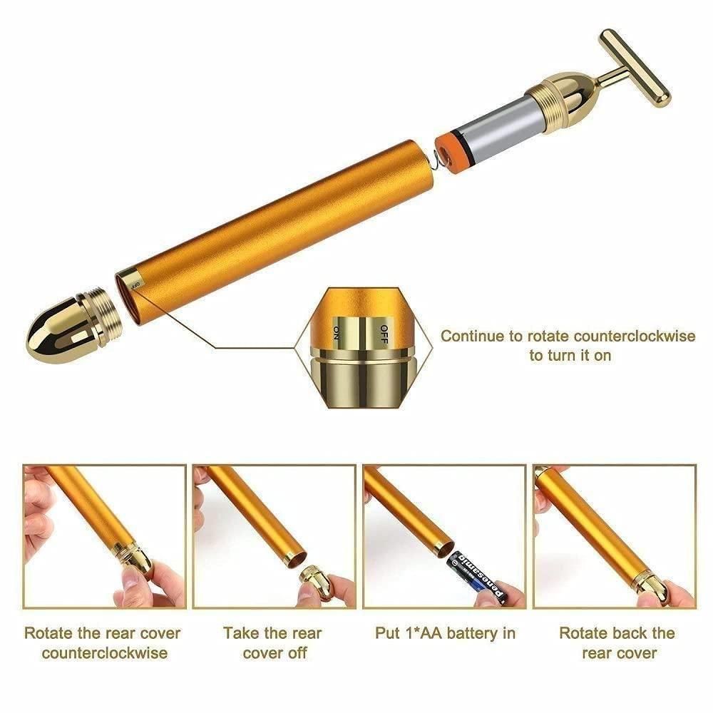 24K Gold Energy Beauty Bar Electric Facial Massage Roller Electronics