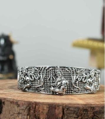 Men's Oxidised Silver Mahakal Bracelet Jewellery