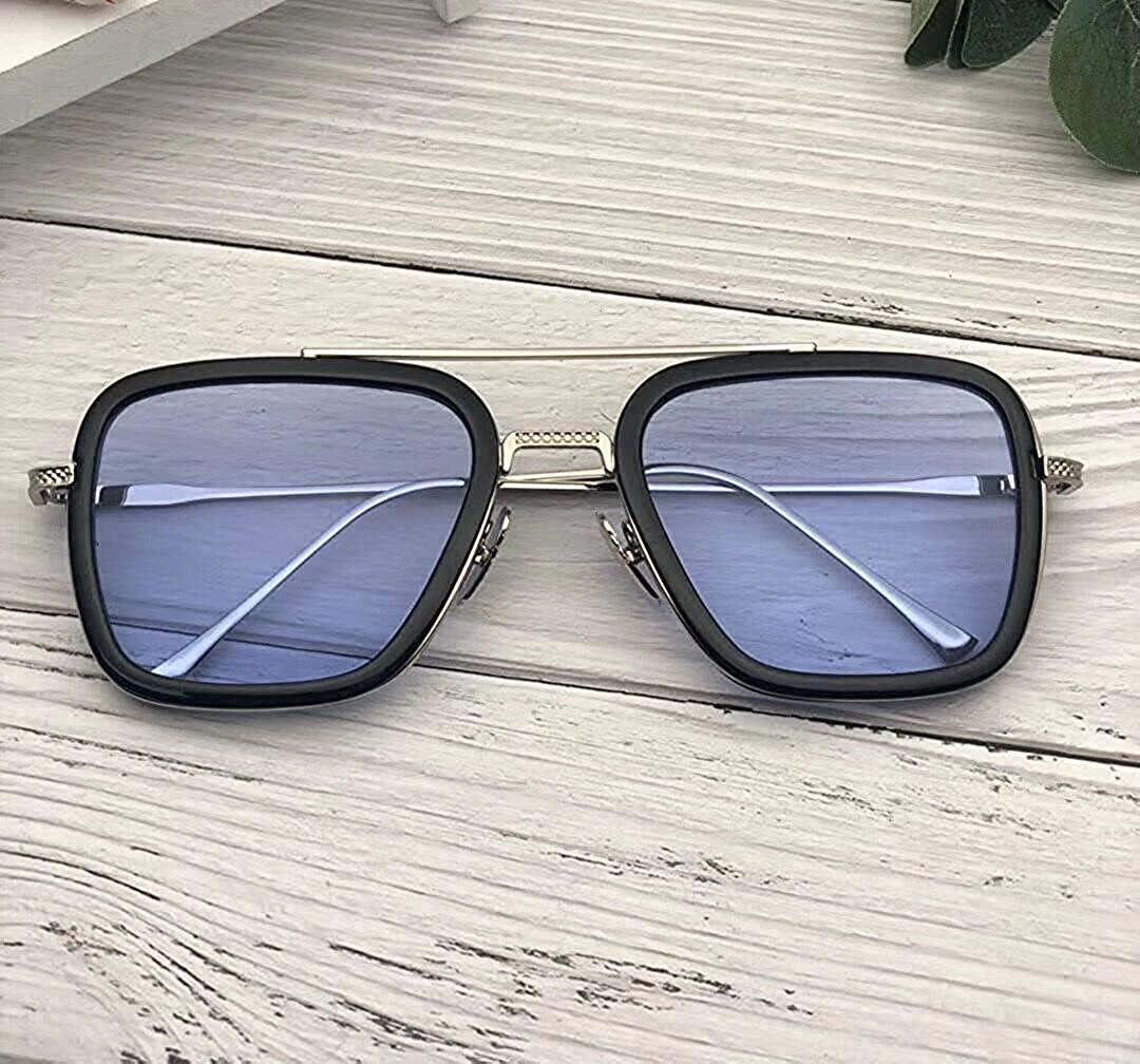 Unisex Blue Silver Retro Square Sunglass Accessories