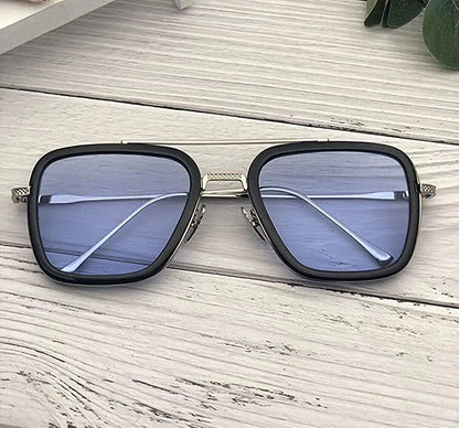 Unisex Blue Silver Retro Square Sunglass Accessories