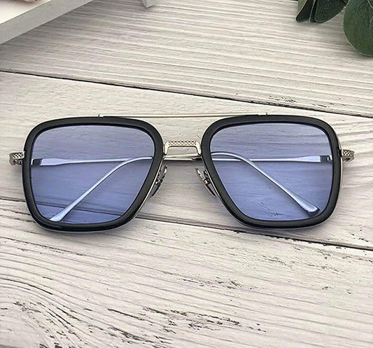 Unisex Blue Silver Retro Square Sunglass Accessories