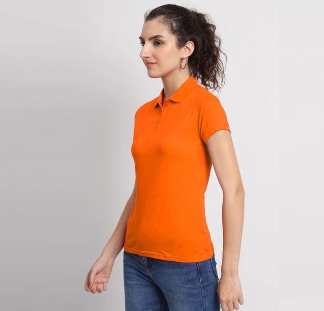 Ketex Orange Cotton Blend Polo Neck Tshirt Women Western
