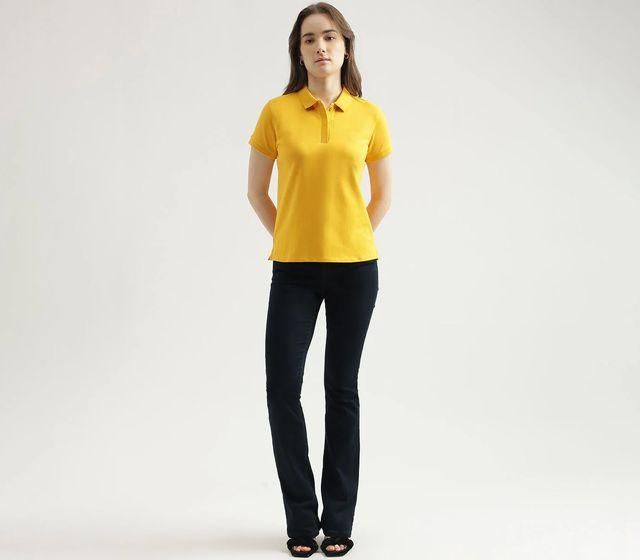 Ketex Yellow Cotton Blend Polo Neck Tshirt Women Western
