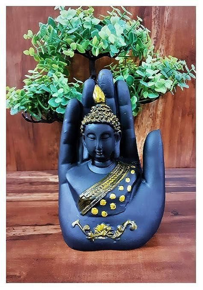 Black-Golden Handcrafted Meditating Palm Buddha Idol Home Essentials