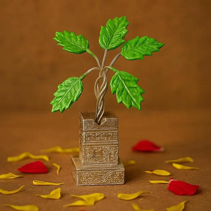 German Silver Plated Tulsi Plant Decorative Showpiece (4inche) Home Essentials