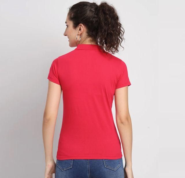 Ketex Red Cotton Blend Polo Neck Tshirt Women Western