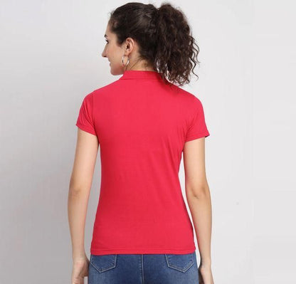 Ketex Red Cotton Blend Polo Neck Tshirt Women Western