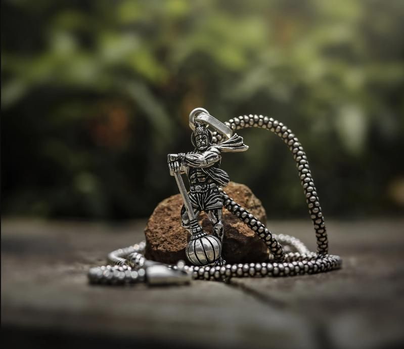 Hanumanji With Gada Silver Pendant Chain Jewellery