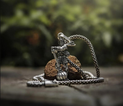 Hanumanji With Gada Silver Pendant Chain Jewellery