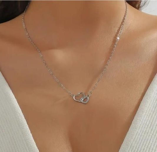 Women's Dual Heart Pendant with Chain Micro Plating Jewellery