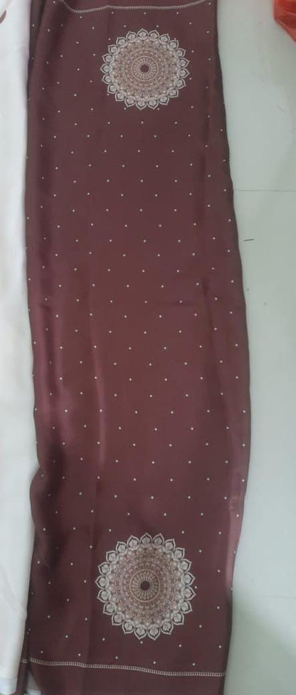 Satin Silk Printed Kaftan Saree With Unstitched Blouse Women Ethnic