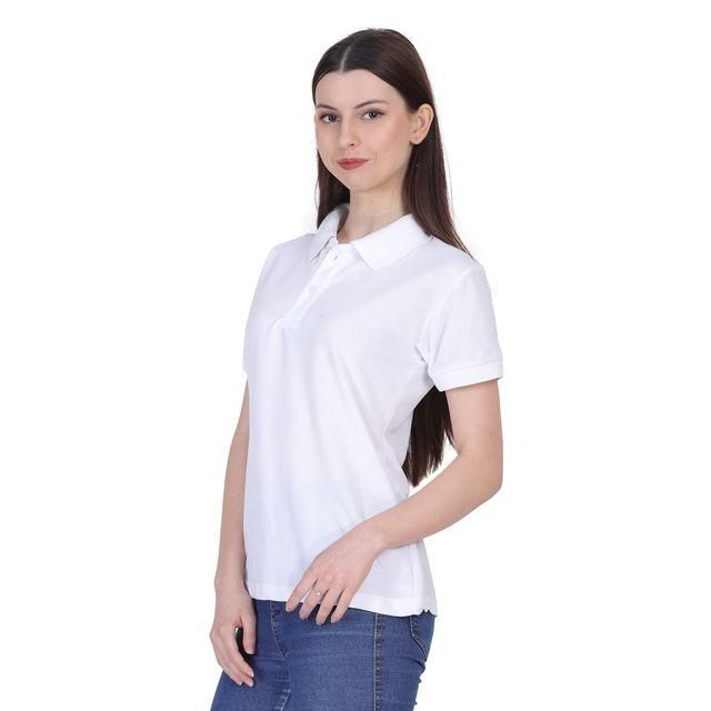 Ketex White Cotton Blend Polo Neck Tshirt Women Western