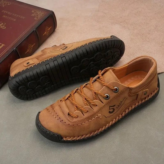 Men's Casual Leather Tan Shoes Lightweight Footwear