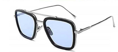 Unisex Blue Silver Retro Square Sunglass Accessories