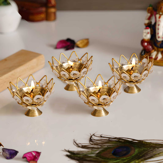 eCraftIndia Set of 4 Lotus Shape Crystal Tea Light Holder Electronics