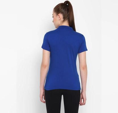 Ketex Royal Blue Cotton Blend Polo Neck Tshirt Women Western