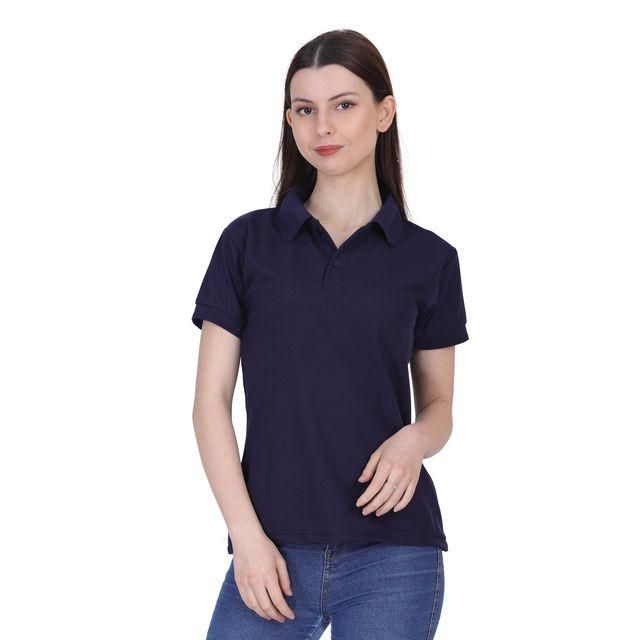 Ketex Navy Blue Cotton Blend Polo Neck Tshirt Women Western