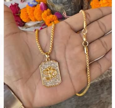 Gold Plated Om Diamond Pendant and Chain Jewellery