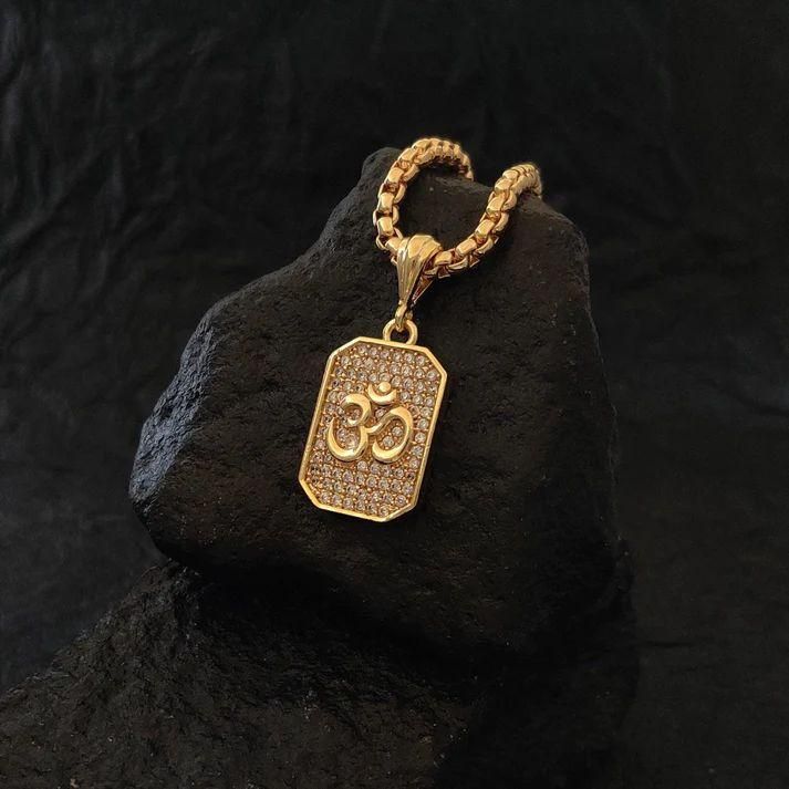 Gold Plated Om Diamond Pendant and Chain Jewellery
