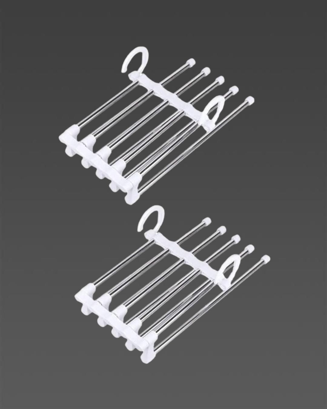Hanger-5 In 1 Stainless Steel Multifunction Retractable Pant Home Essentialss Rack Trouser Hanger(Pack of 2)
