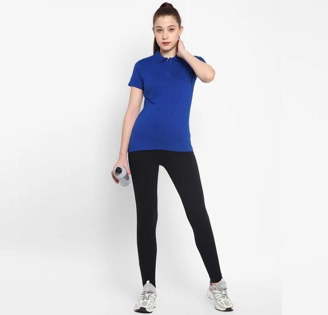 Ketex Royal Blue Cotton Blend Polo Neck Tshirt Women Western