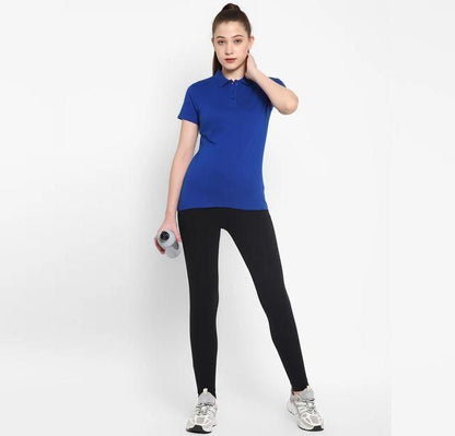 Ketex Royal Blue Cotton Blend Polo Neck Tshirt Women Western