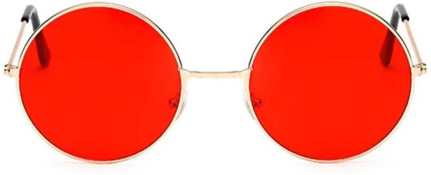 Unisex Red Silver Round Sunglass Accessories