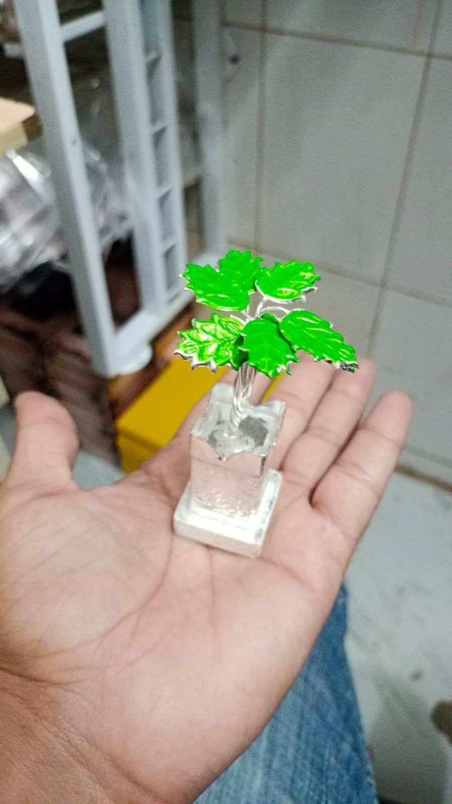 German Silver Plated Tulsi Plant Decorative Showpiece (4inche) Home Essentials