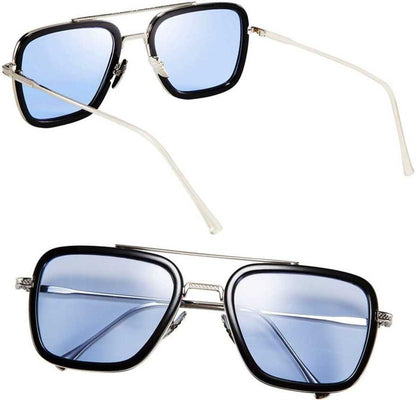 Unisex Blue Silver Retro Square Sunglass Accessories