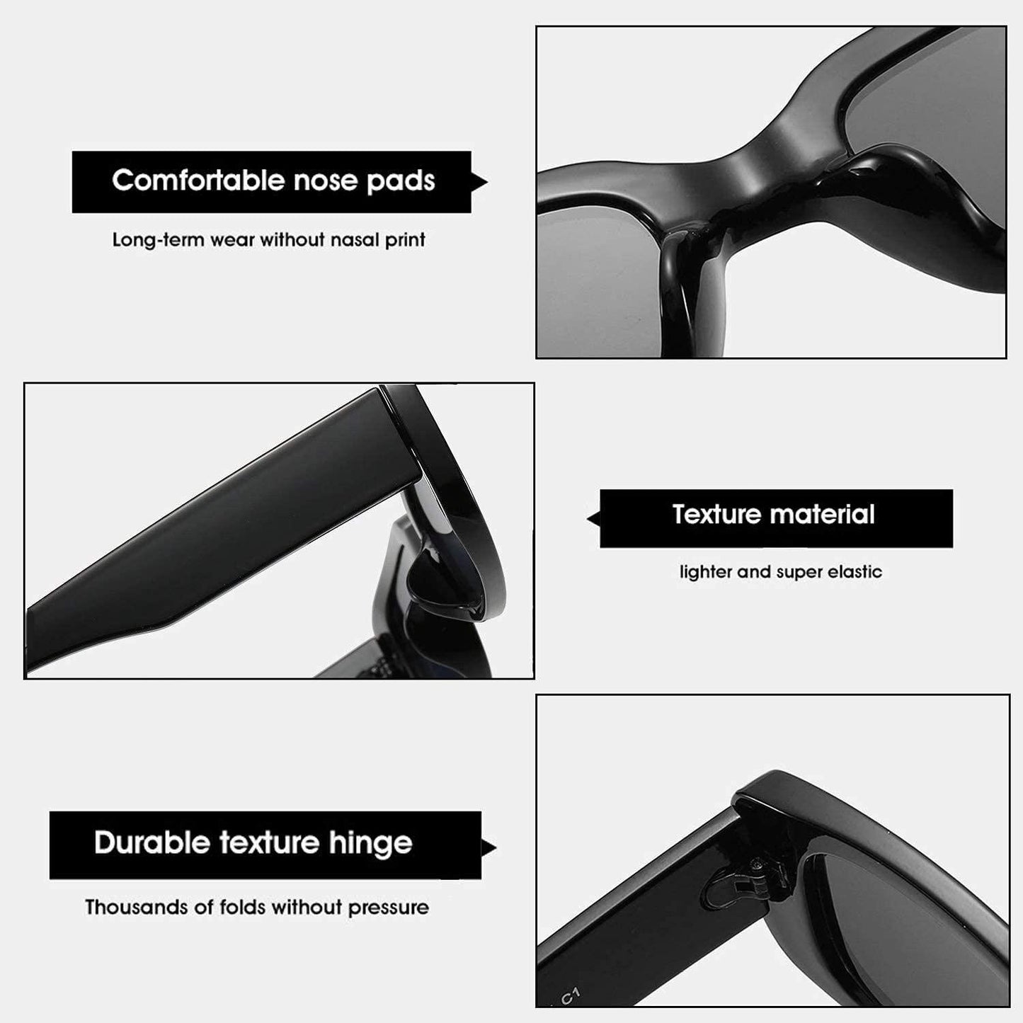 Unisex Black Rectangle Sunglass