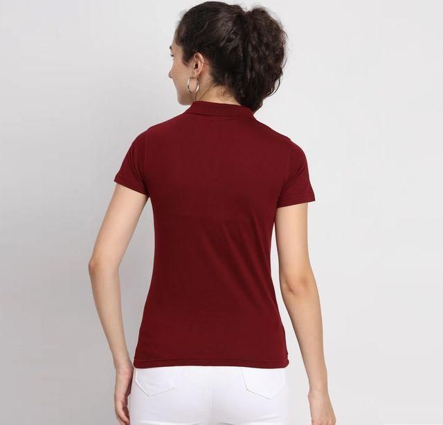 Ketex Maroon Cotton Blend Polo Neck Tshirt Women Western